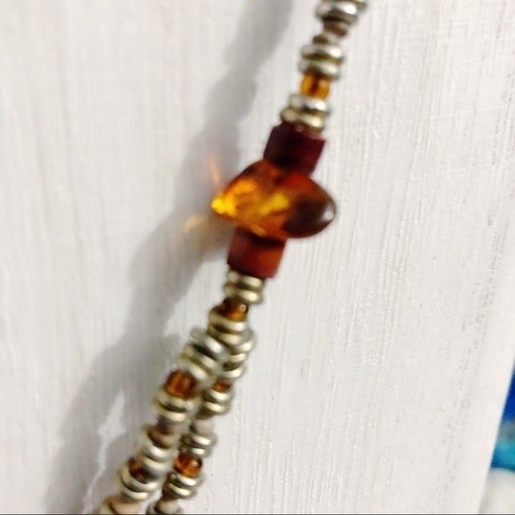 Handmade Metal Beaded Necklace with Carved Bead Focal - Picture 6 of 9